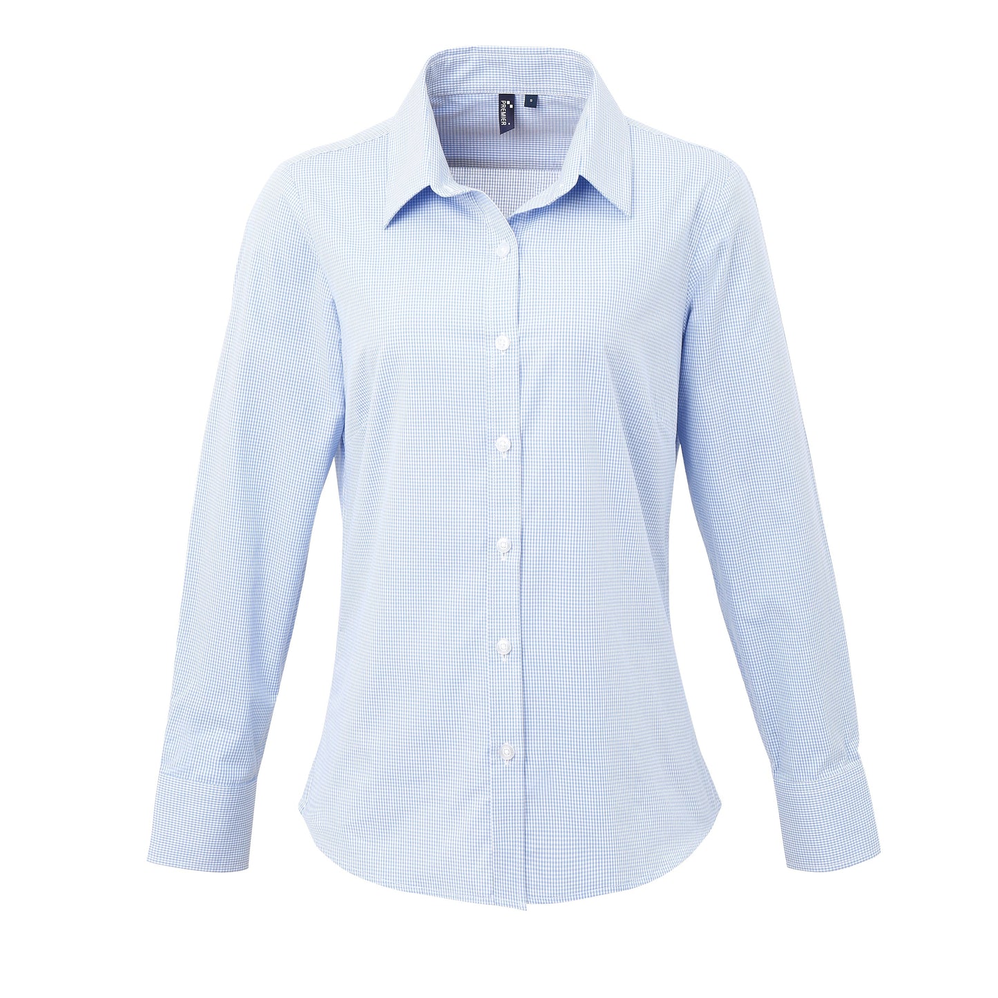 Premier Women's Long Sleeve Gingham Cotton Shirt Soft Collar Fitted Blouse