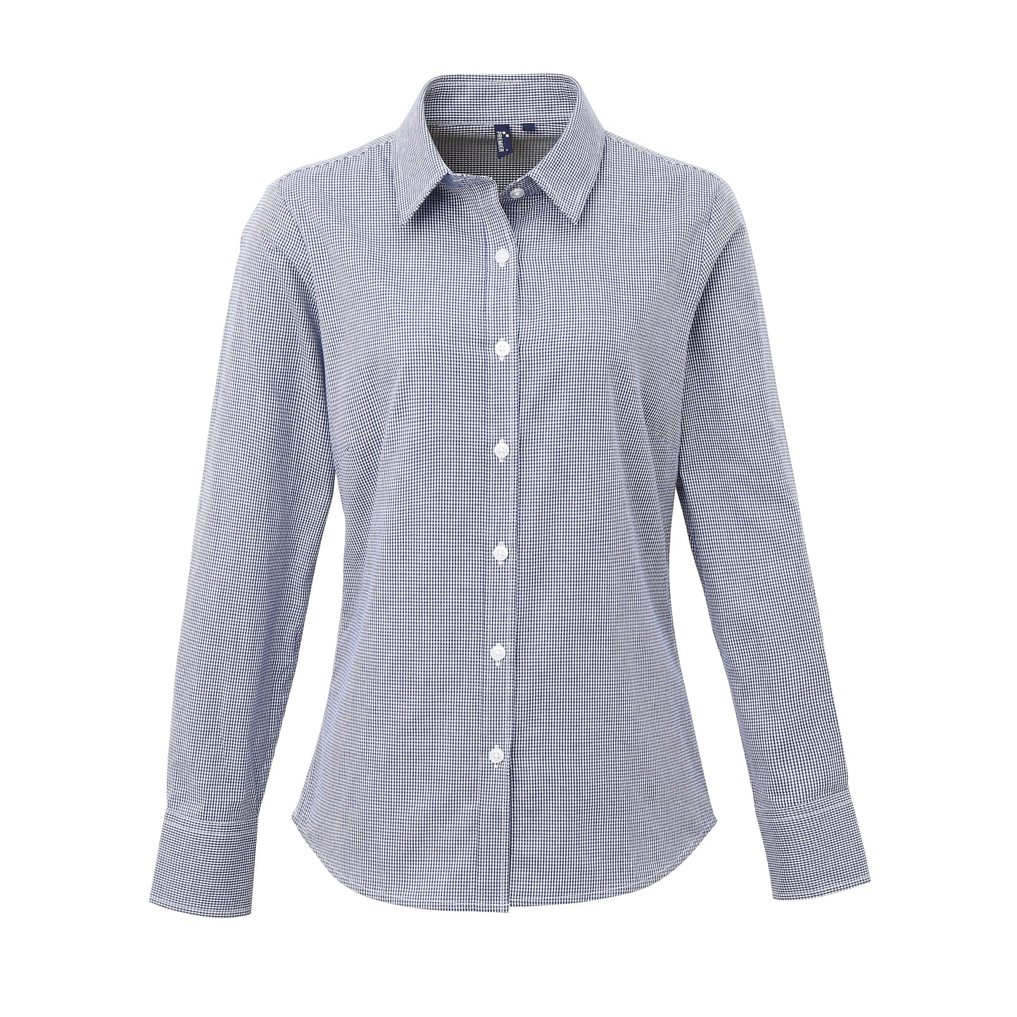 Premier Women's Long Sleeve Gingham Cotton Shirt Soft Collar Fitted Blouse
