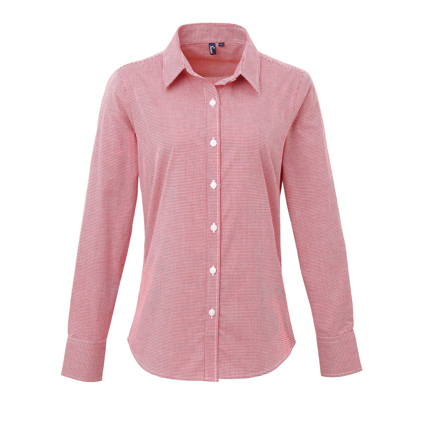 Premier Women's Long Sleeve Gingham Cotton Shirt Soft Collar Fitted Blouse