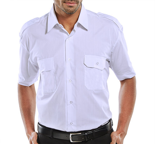 Beeswift Pilot Shirt Short Sleeve Polycotton Epaulettes 2 Pockets Stiff Collar