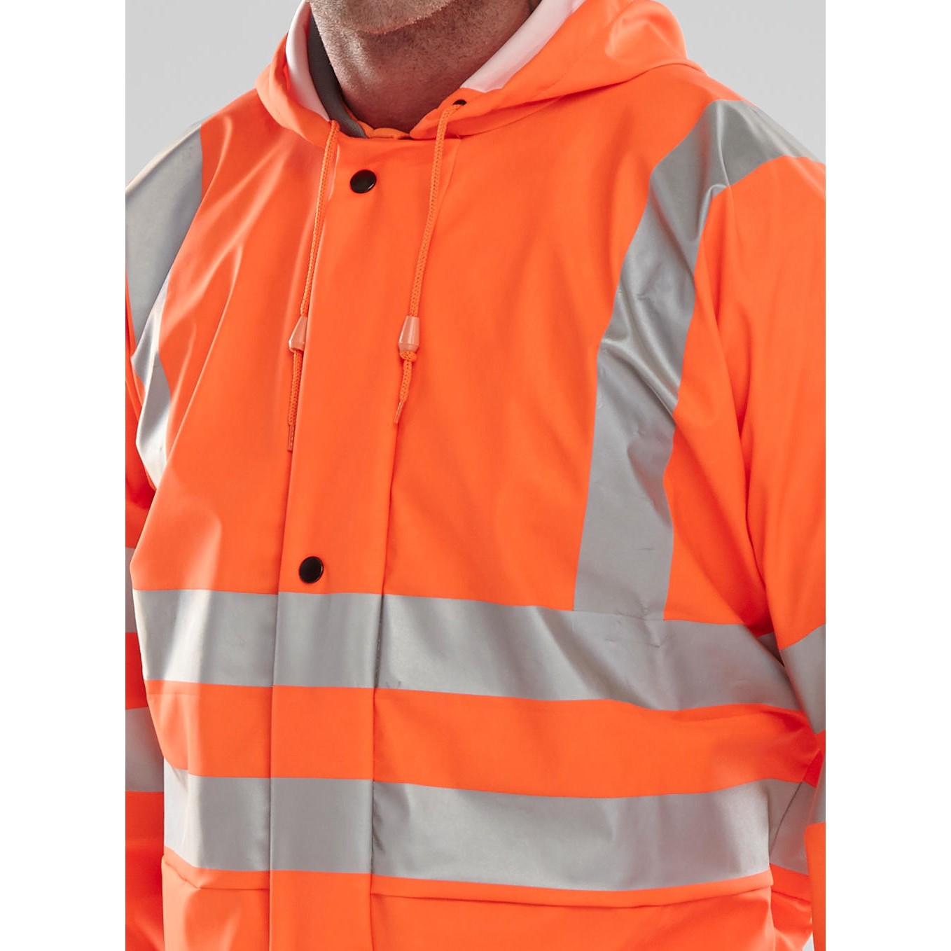 Beeswift Bseen PU Coverall High Visibility Waterproof Breathable Hooded Suit