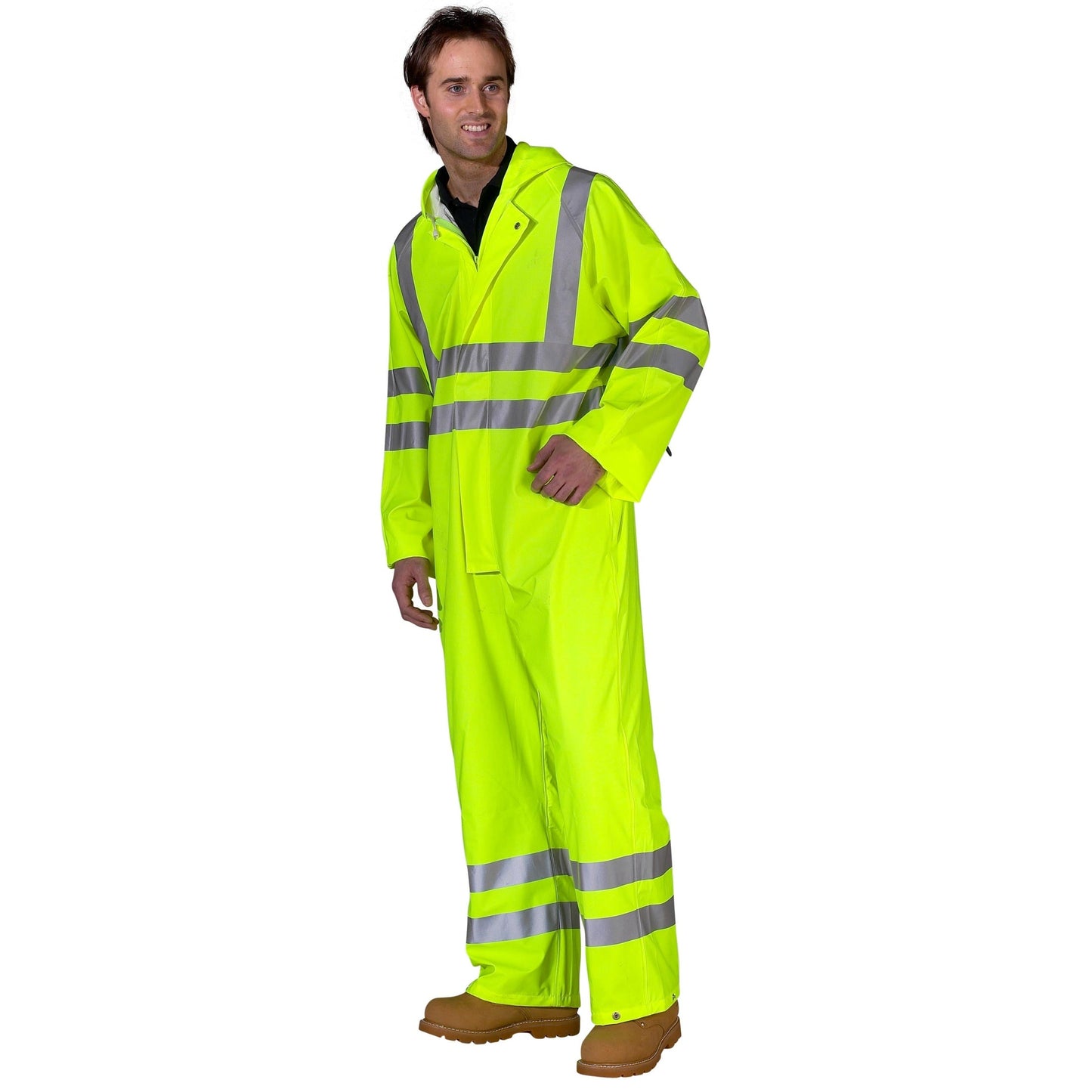 Beeswift Bseen PU Coverall High Visibility Waterproof Breathable Hooded Suit