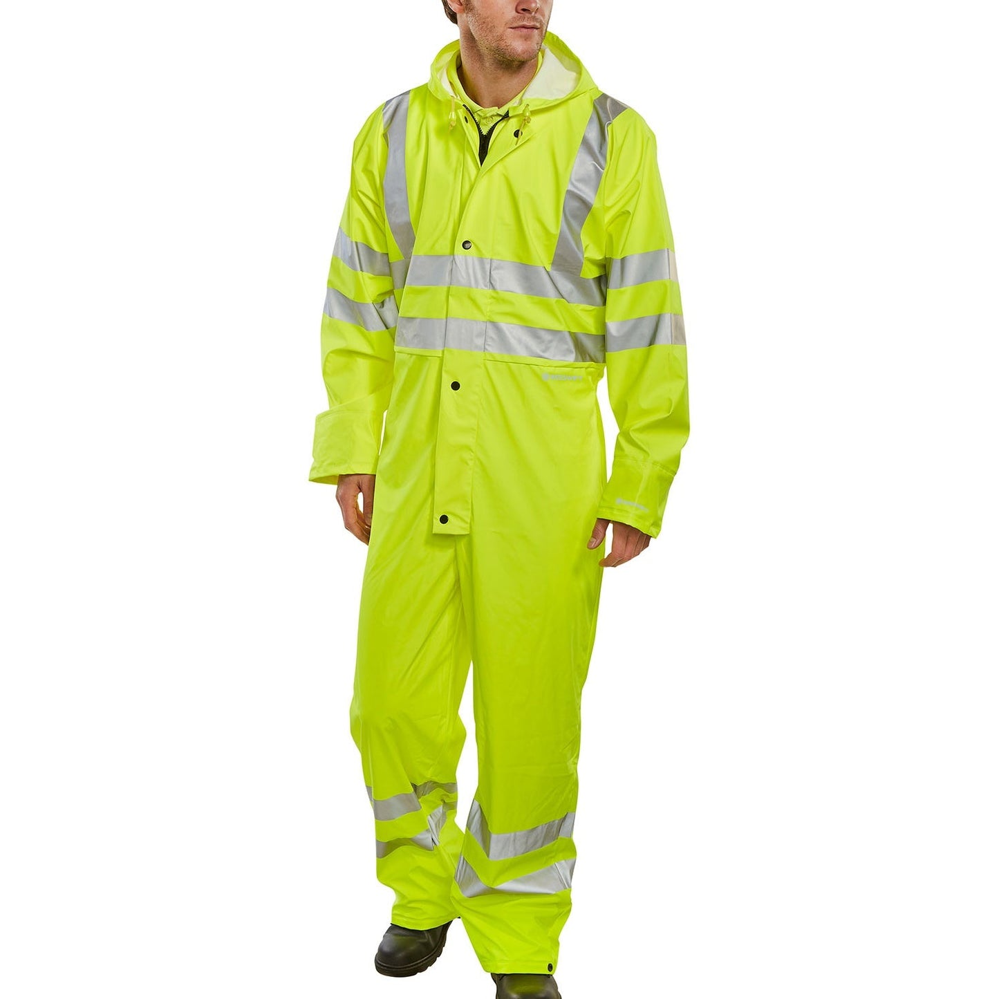Beeswift Bseen PU Coverall High Visibility Waterproof Breathable Hooded Suit