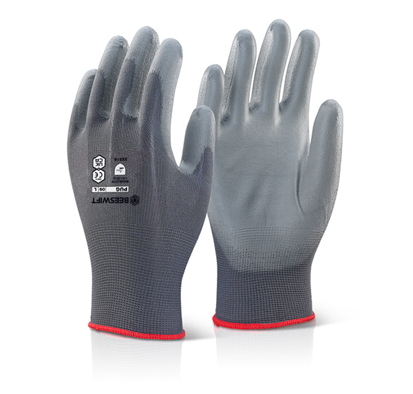 Beeswift PU Coated Nylon Gloves with Elasticated Wrist - EN388 Safety Rated