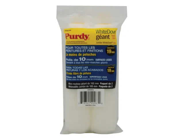 Purdy Jumbo Mini White Dove Sleeve 165mm 10mm Nap Pack of 2 for Smooth Finish