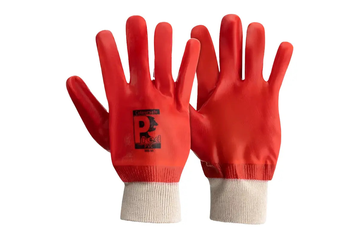 Predator PVC Gloves Size 10 Natural Cotton Liner Knit Wrist EN388 Certified