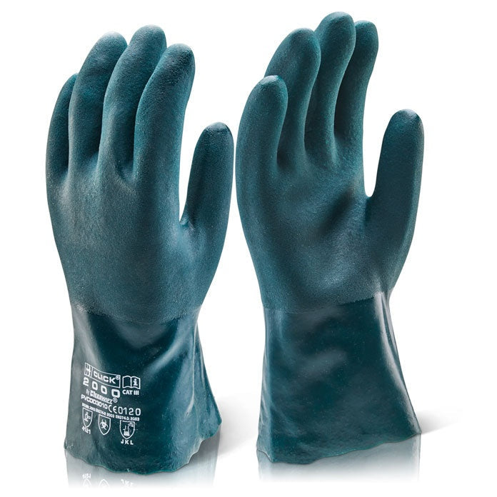 Beeswift PVC Double Dip Gauntlet 30cm Green Chemical Resistant Work Gloves