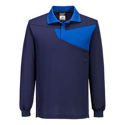 Portwest PW2 Cotton Comfort Long Sleeve Polo Shirt Slim Fit Moisture Wicking