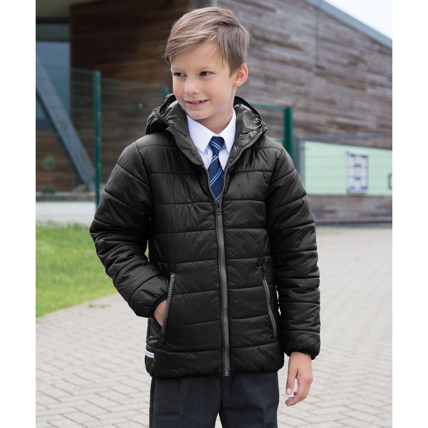 Result Core Junior Soft Padded Jacket with Hood, Reflective Details, Lightweight