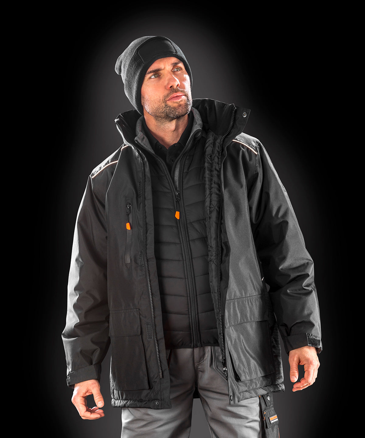 Result Workguard Vostex Long Coat Waterproof Windproof Zip-off Hood Size L