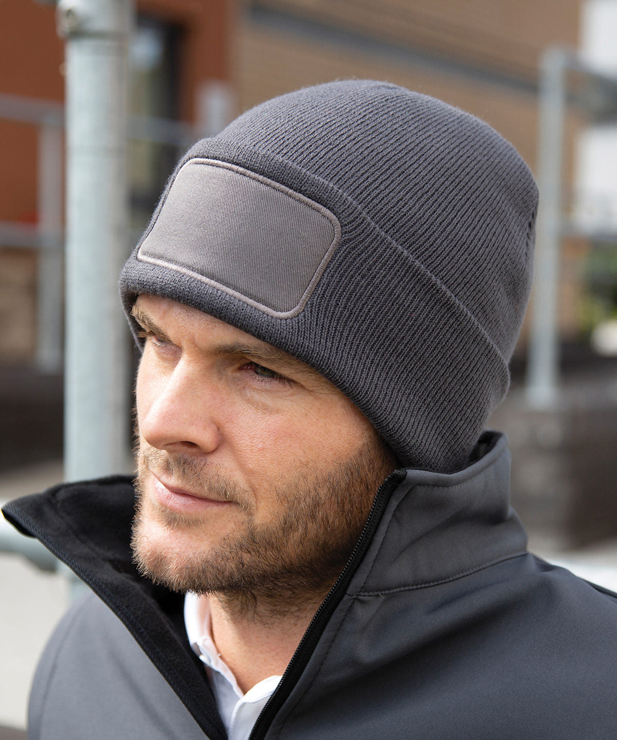 Result Winter Essentials Double-Knit Beanie with Printable Cotton Patch