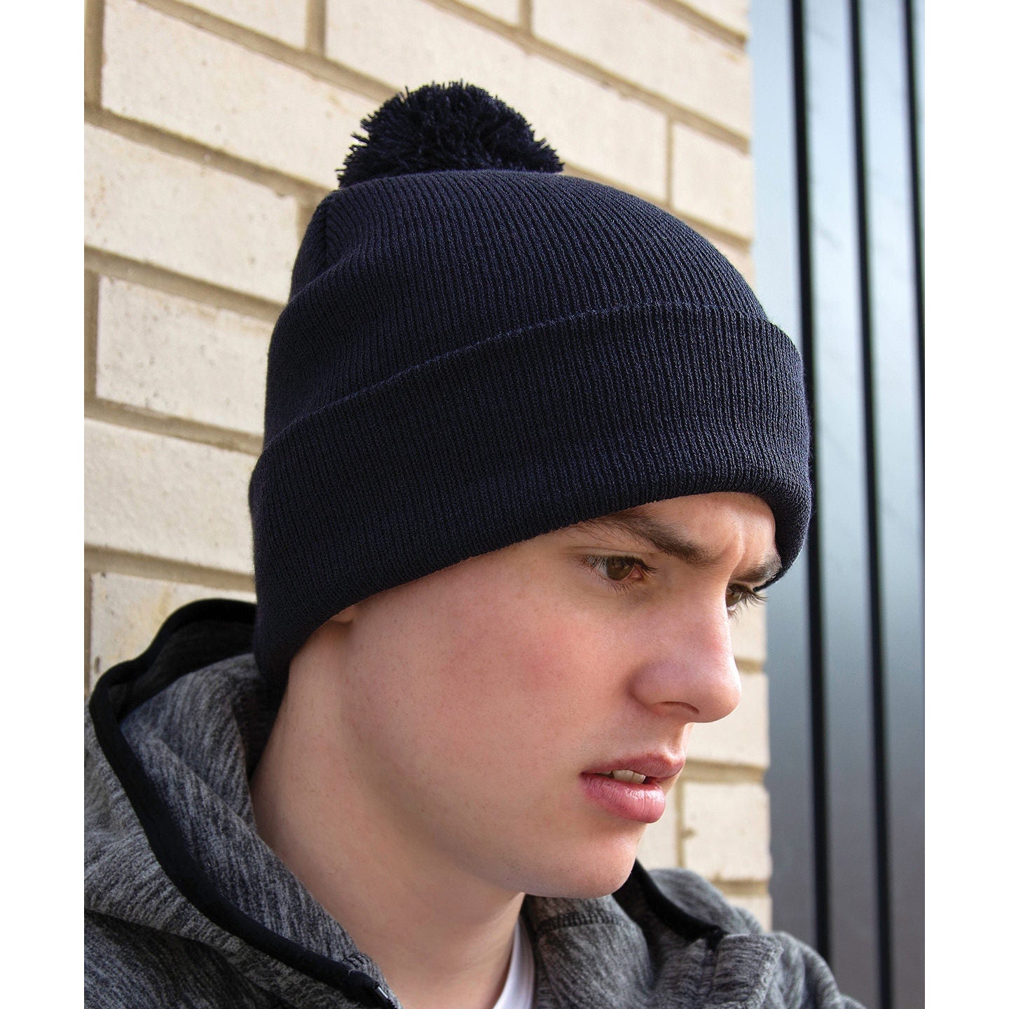 Result Winter Essentials Pom Pom Beanie Heavyweight Double Thickness Grey