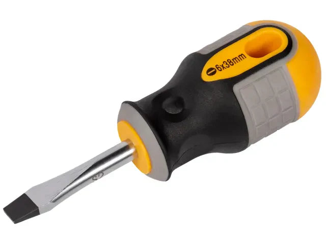Roughneck Stubby Screwdriver Flared Tip 6mm x 38mm S2 Steel Magnetic Handle