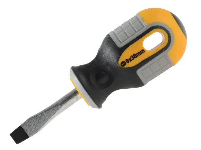 Roughneck Stubby Screwdriver Flared Tip 6mm x 38mm S2 Steel Magnetic Handle