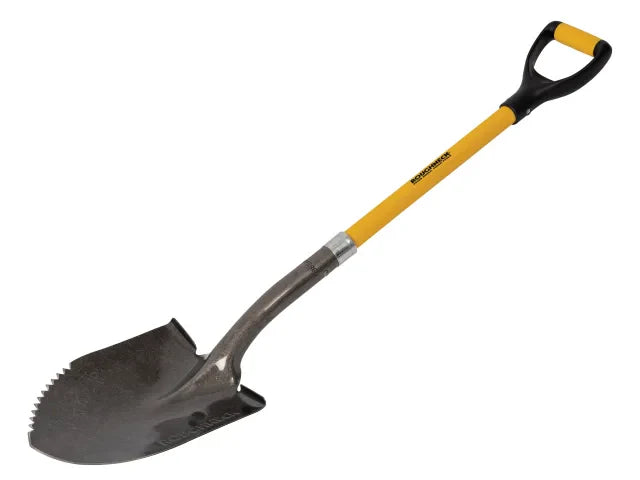 Roughneck Round Shovel with Sharp Edge Fibreglass Handle 42in Heavy Duty