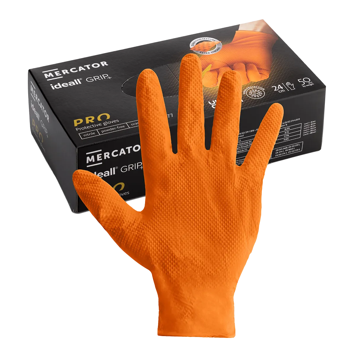Predator Orange Nitrile Grip Gloves 7 Mil Powder Free Food Safe 50 Pack
