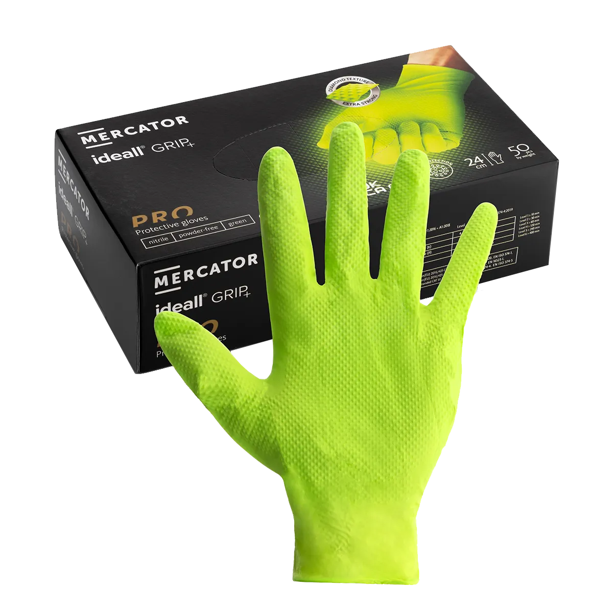 Predator Green Ideall Grip Gloves 7mil Nitrile Powder Free Touch Screen Friendly