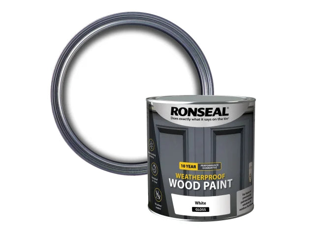 Ronseal 10 Year Weatherproof Wood Paint White Gloss 2.5L No Primer Needed