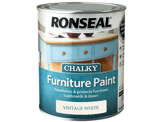 Ronseal Chalky Furniture Paint 750ml Vintage White Flat Matt Finish