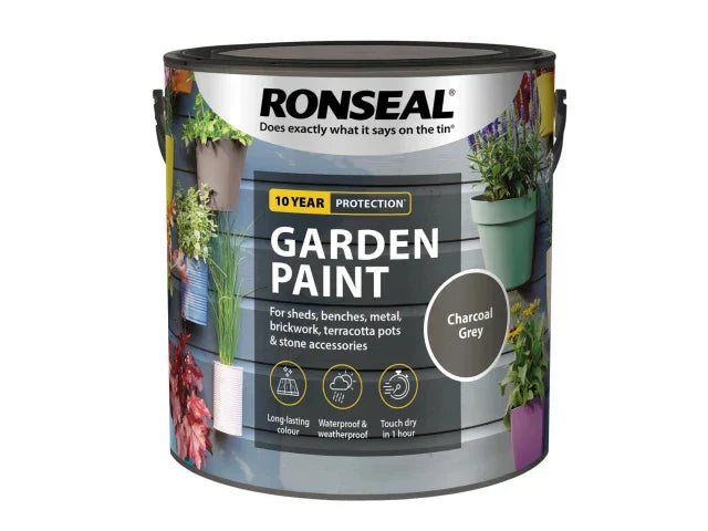 Ronseal Garden Paint 250ml Charcoal Grey Waterproof Colour for All Surfaces