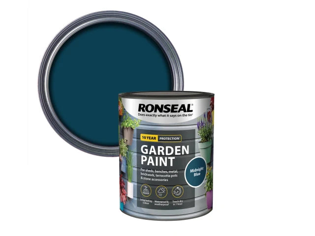 Ronseal Garden Paint 750ml Midnight Blue Waterproof Colour for All Surfaces