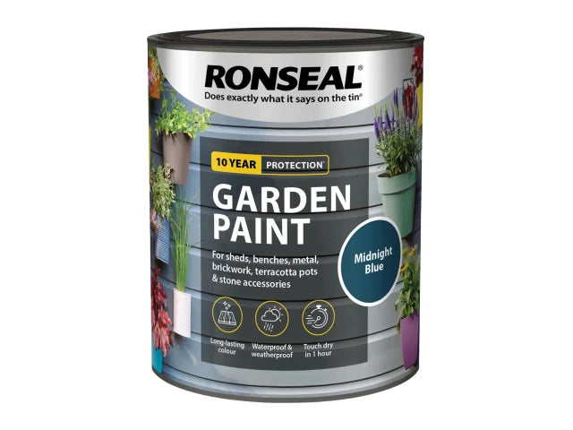 Ronseal Garden Paint 750ml Midnight Blue Waterproof Colour for All Surfaces