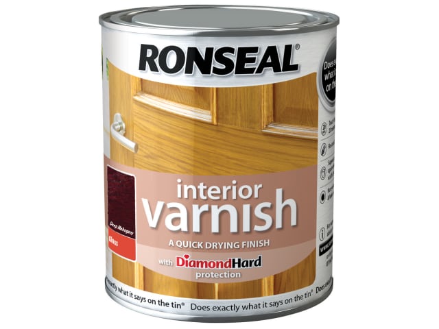 Ronseal Quick Dry Gloss Varnish Deep Mahogany 750ml Diamond Hard Protection