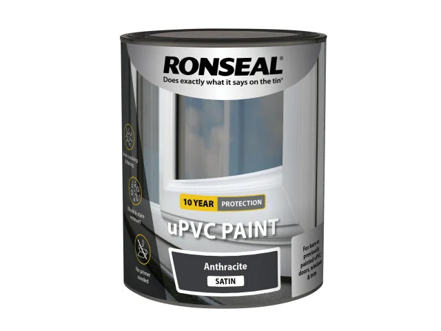 Ronseal uPVC Paint Anthracite Satin 750ml Durable Weatherproof Formula