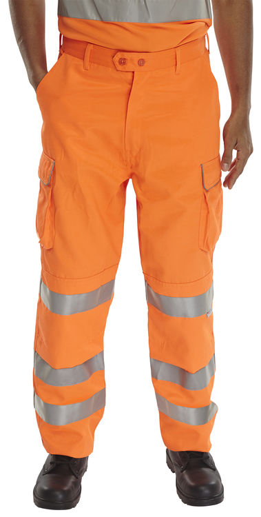 Beeswift Railspec High Visibility Trousers Orange EN ISO 20471 Cargo Pockets