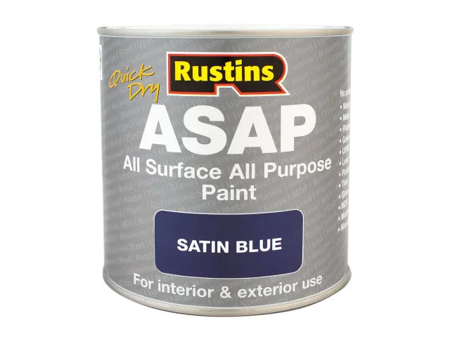 Rustins ASAP Paint Blue 500ml Quick-Drying All Surface Satin Finish