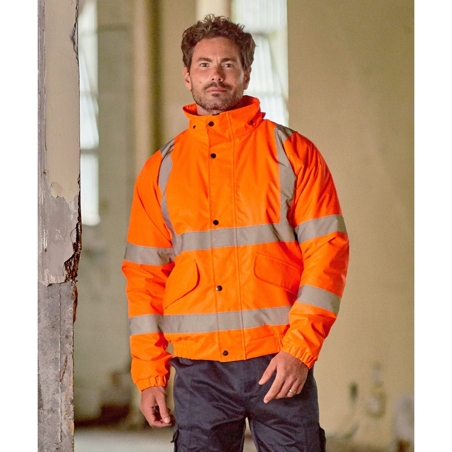 Prortx High Visibility Bomber Jacket Waterproof with Foldaway Hood and Pockets