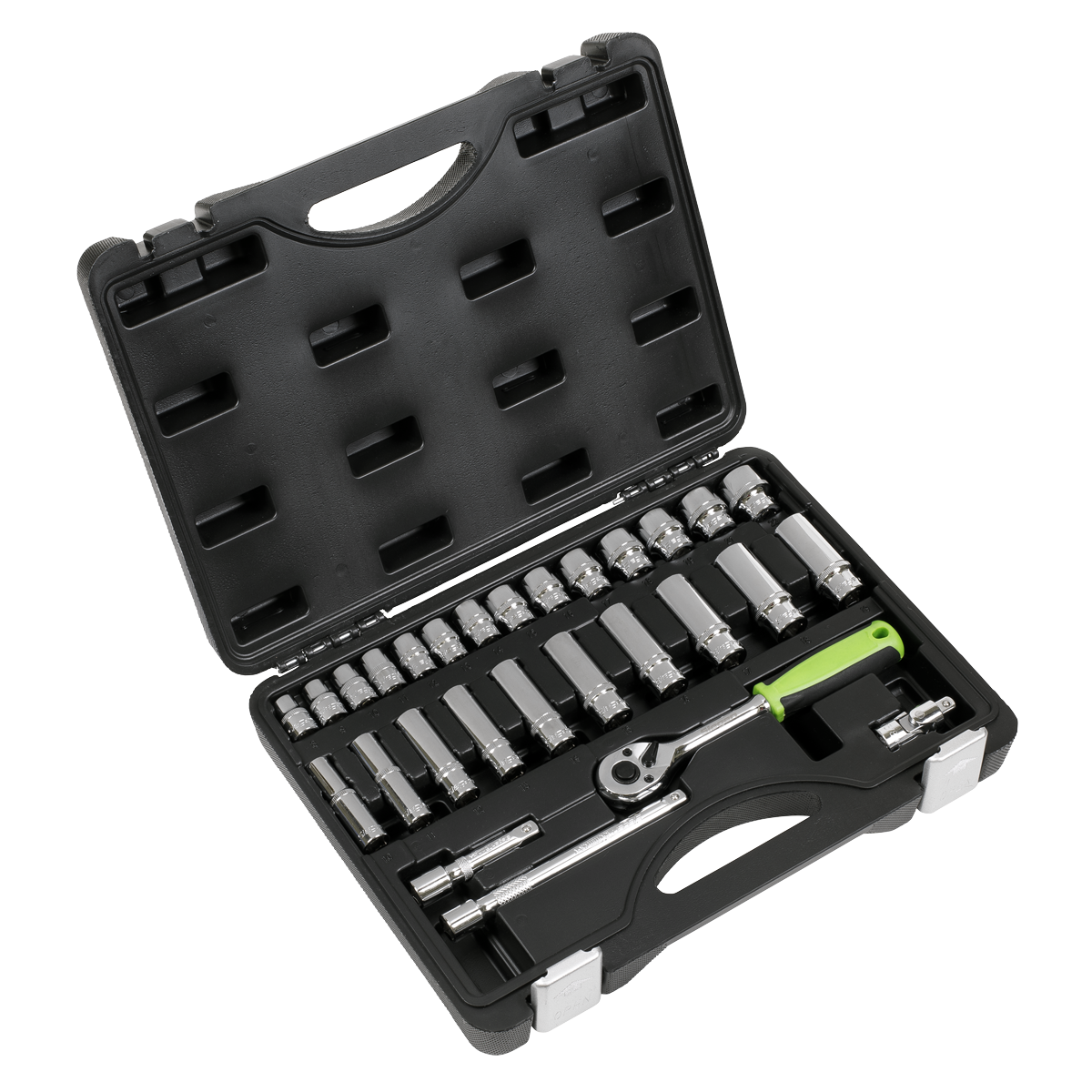 Sealey 28pc Socket Set 3/8" Drive 6pt WallDrive Metric with Ratchet & Case