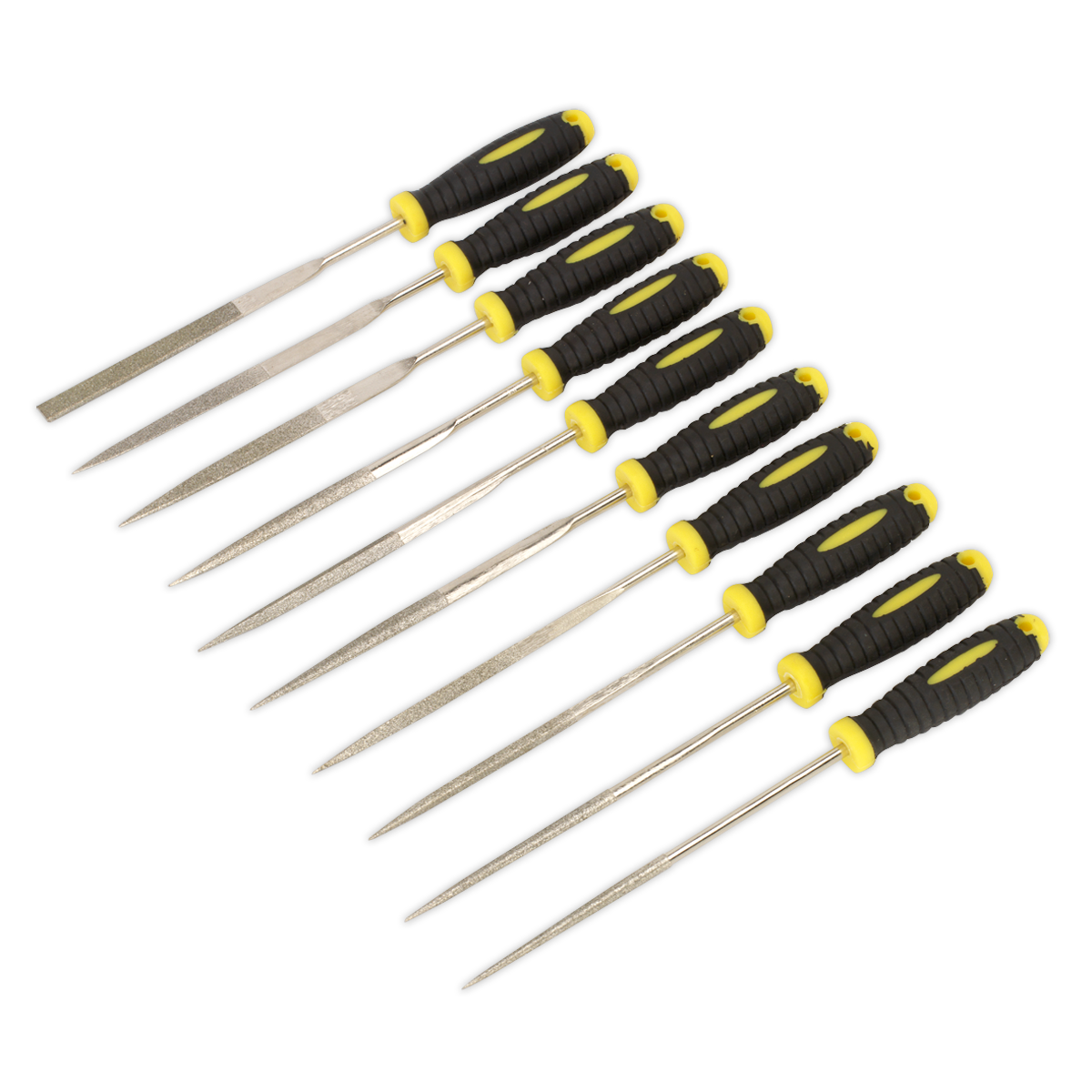 Sealey 10pc Diamond Needle File Set 100mm with Soft Grip Handles & Pouch