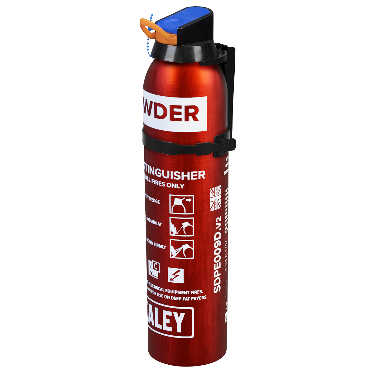 Sealey 0.95kg Dry Powder Fire Extinguisher for B C Class Fires with Bracket