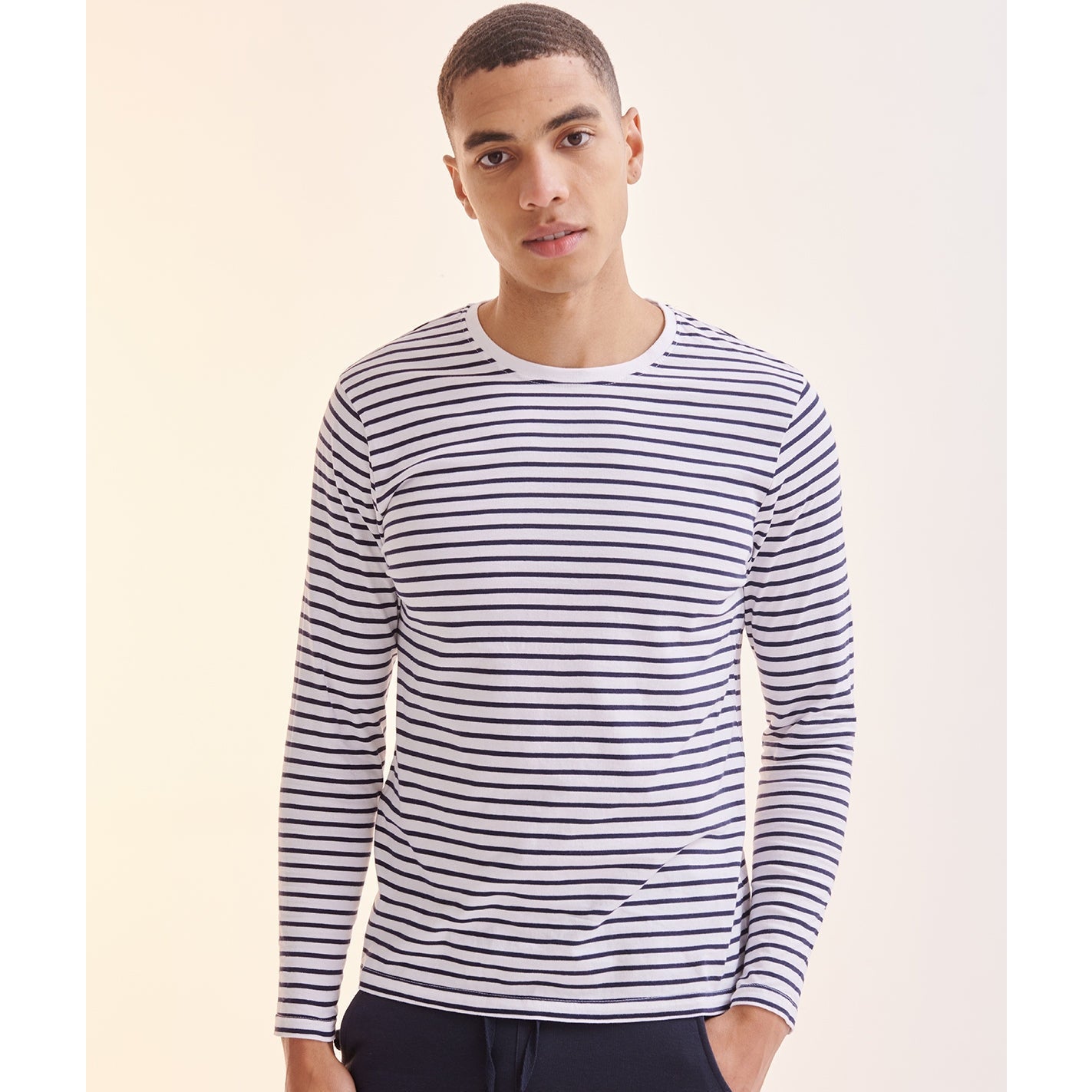 SF Unisex Long-Sleeved Striped T-Shirt Soft Cotton Regular Fit Tear-Out Label