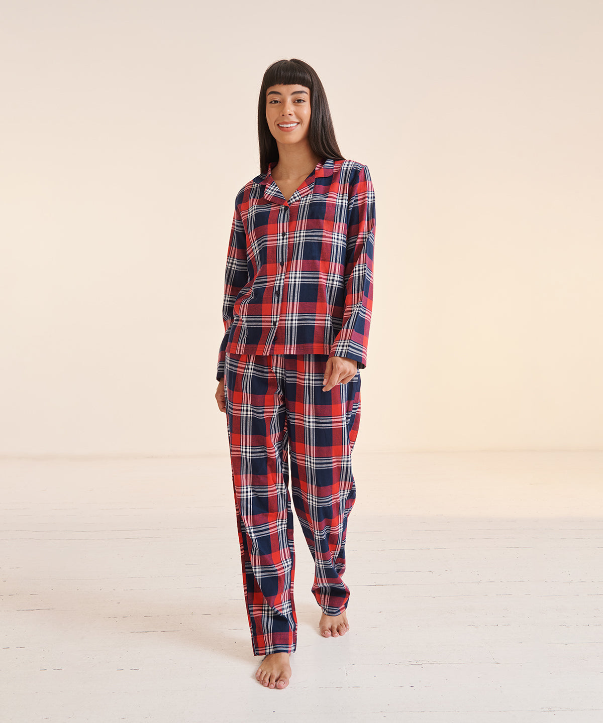 SF Women's Tartan Lounge Set Cotton Flannel Two-Piece Pyjama Collar XS-2XL