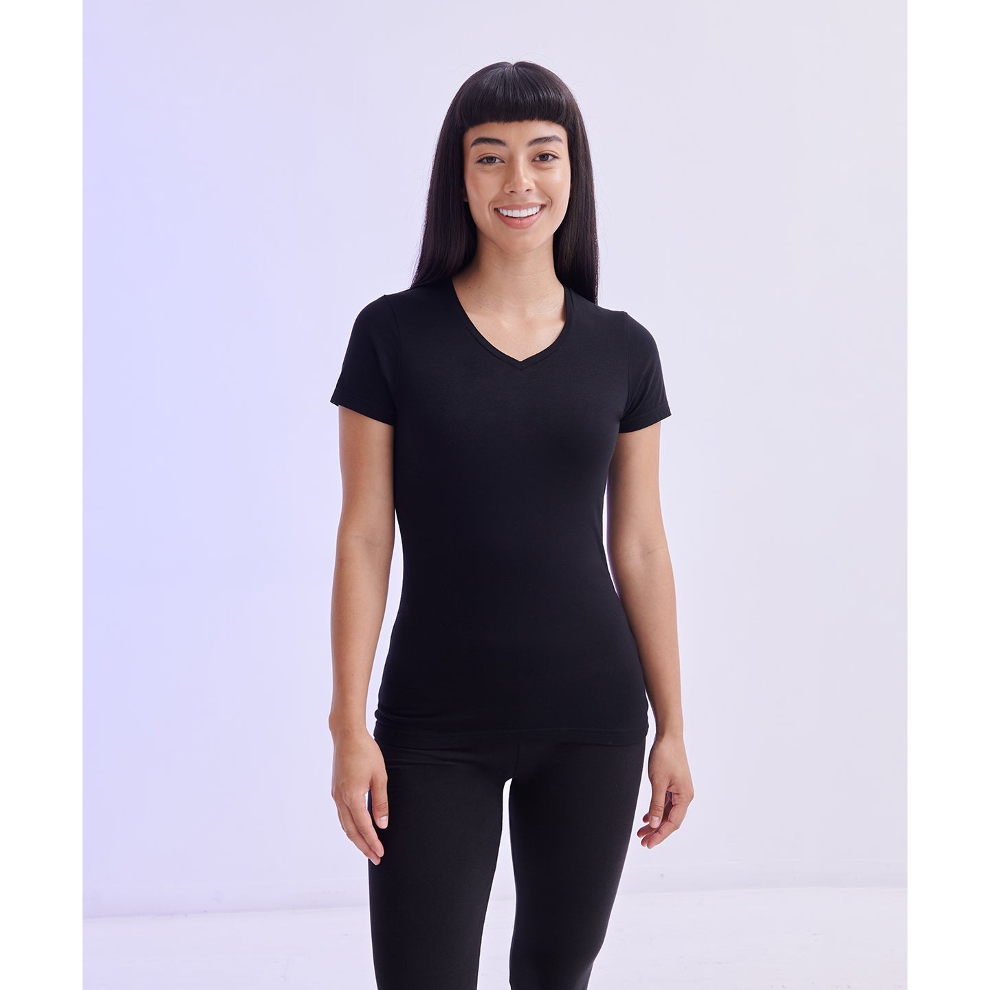 Sf Feel Good Women's Stretch V-Neck T-Shirt Modern Longline Fit Soft Cotton