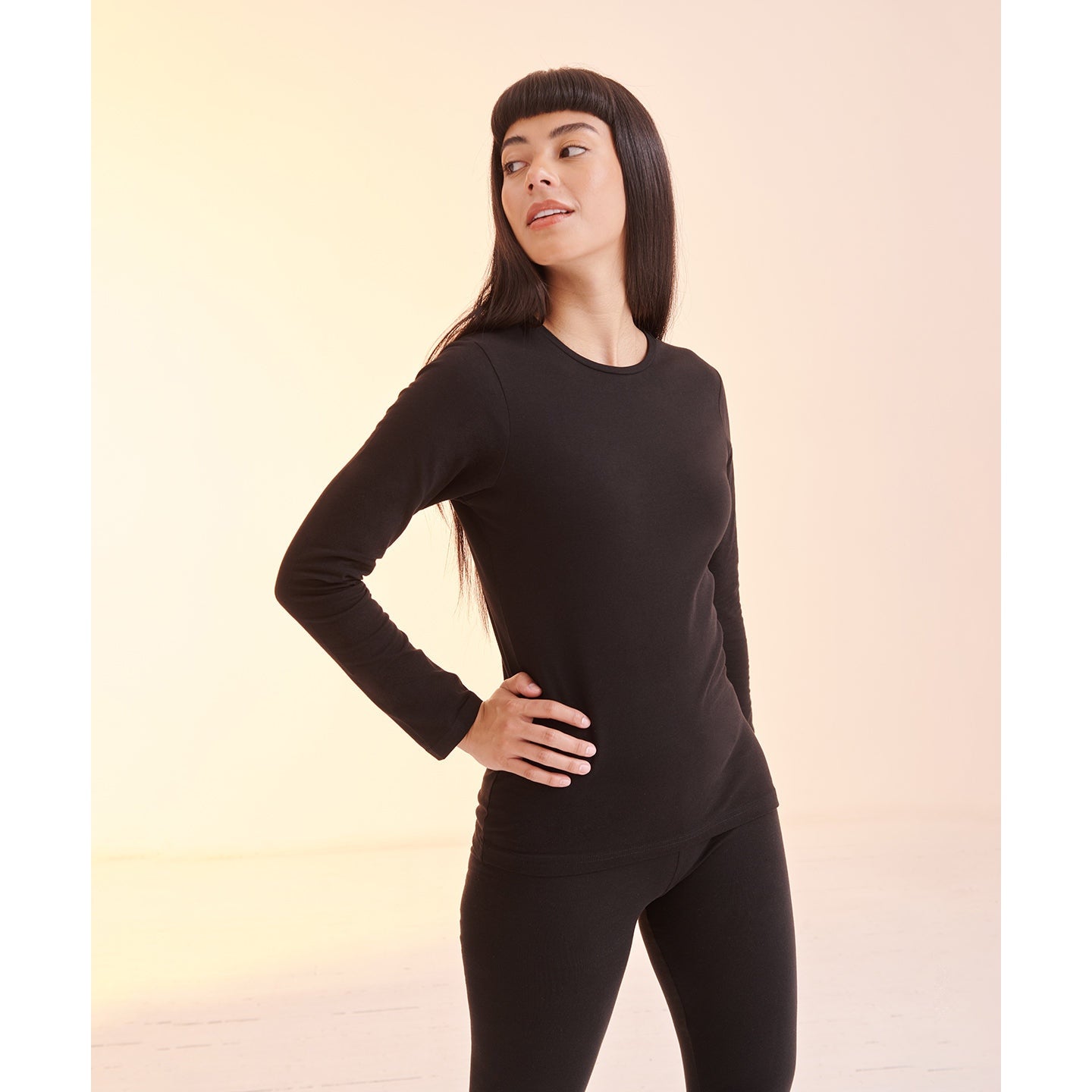 SF Women's Feel Good Long Sleeve Stretch T-Shirt Ribbed Neck Modern Fit