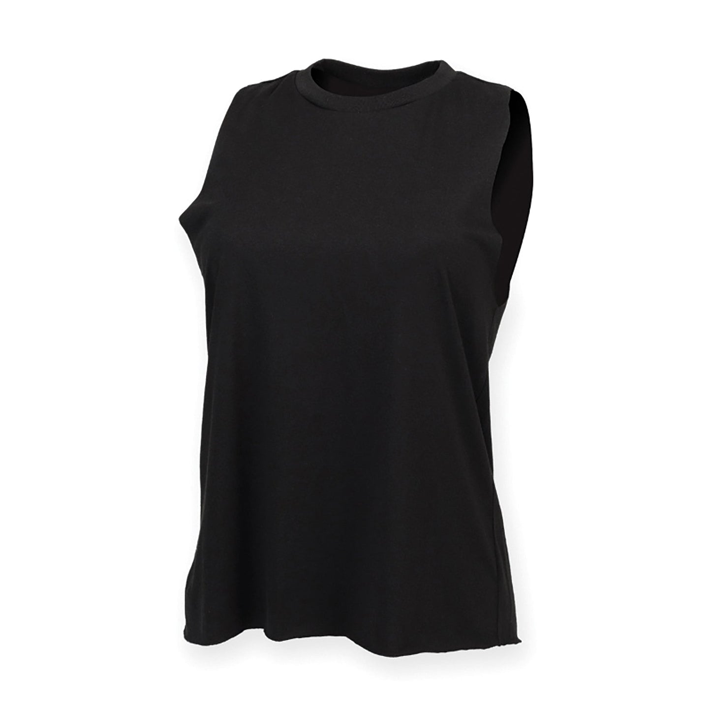 Sf High Neck Vest Stretchy Ribbed Crew Neck Raw Edge Armholes Vegan Certified