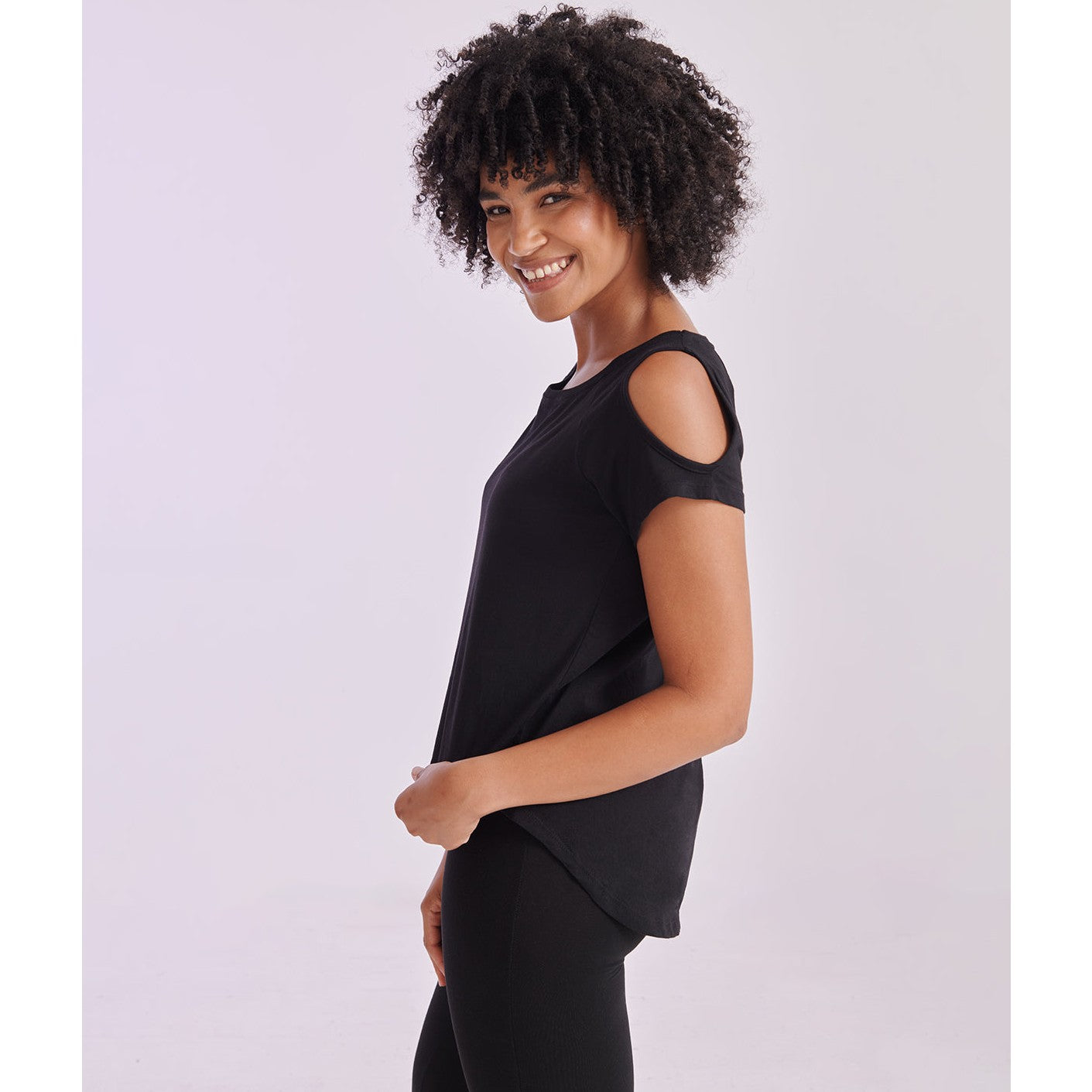 Sf T-Shirt with Cut-Out Shoulders and Drop Tail Hem, Relaxed Fit, Vegan