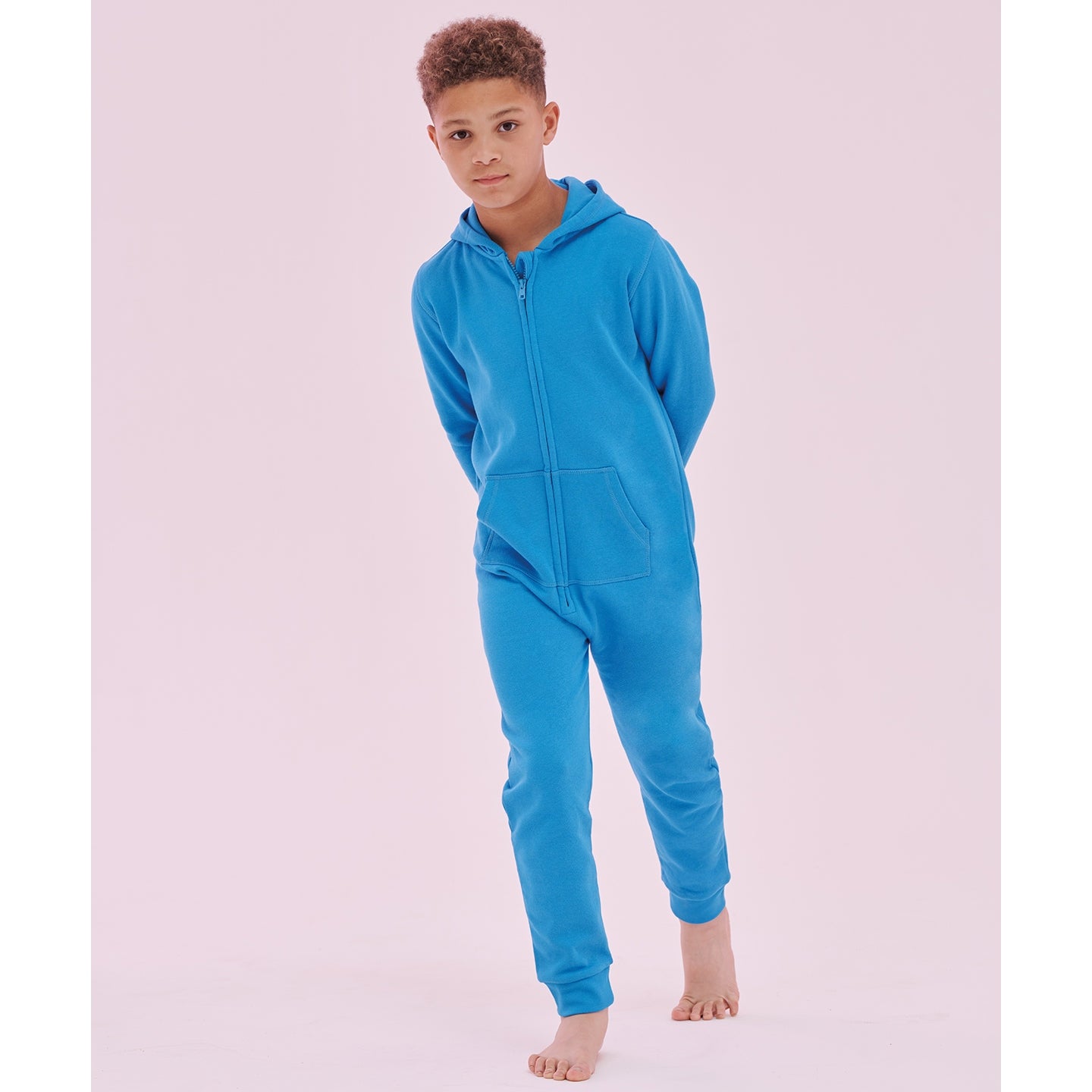 Sf Minni Kids Slim Fit All-In-One Loungewear with Front Zip and Kangaroo Pocket