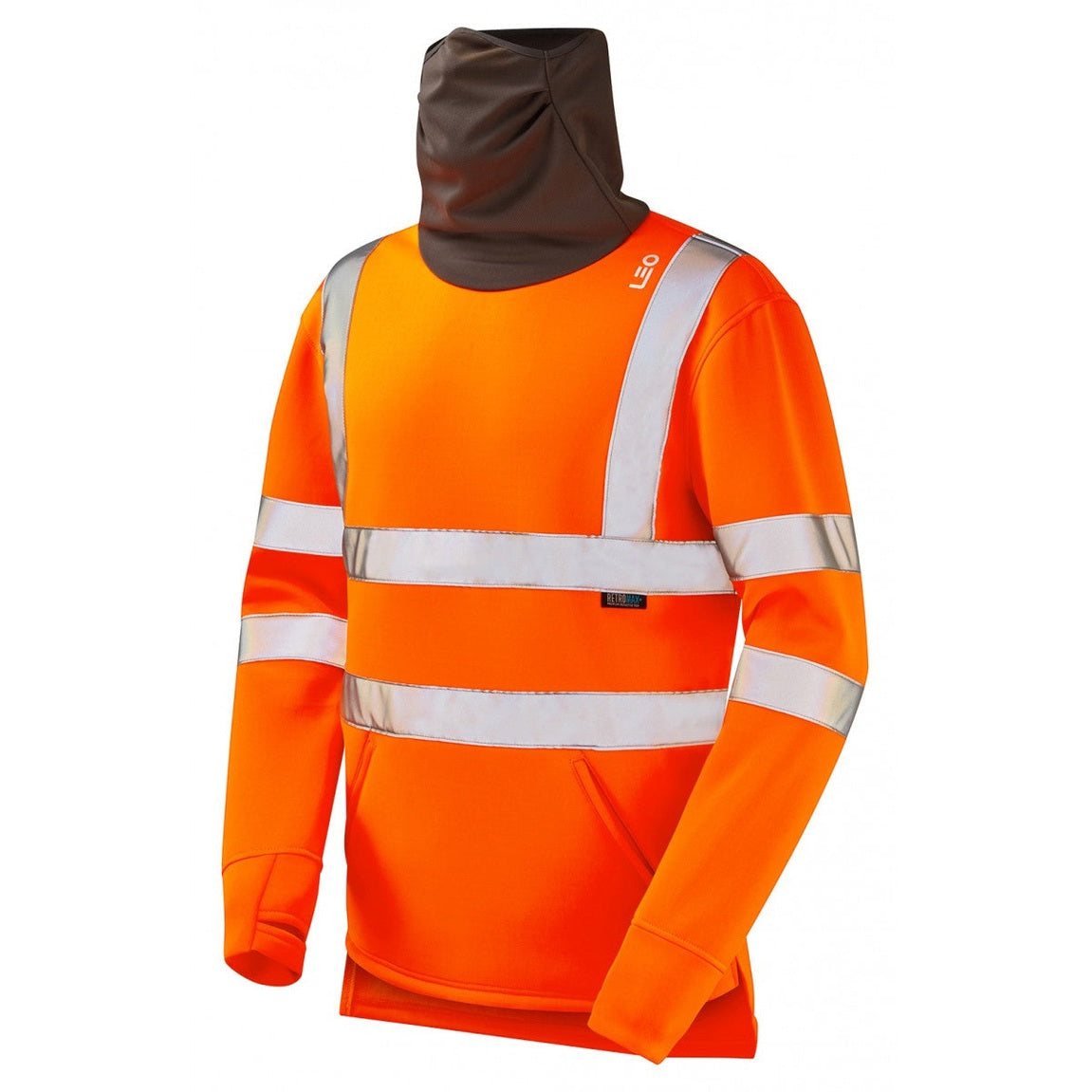 Leo Workwear EcoViz Snood Sweatshirt Hi-Vis Orange S-6XL Antimicrobial