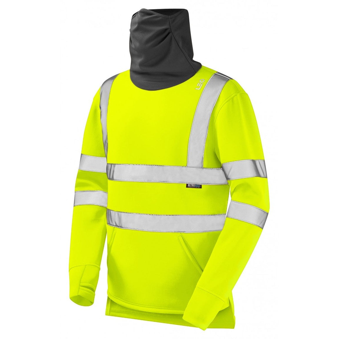 Leo Workwear EcoViz Snood Sweatshirt Hi-Vis Orange S-6XL Antimicrobial