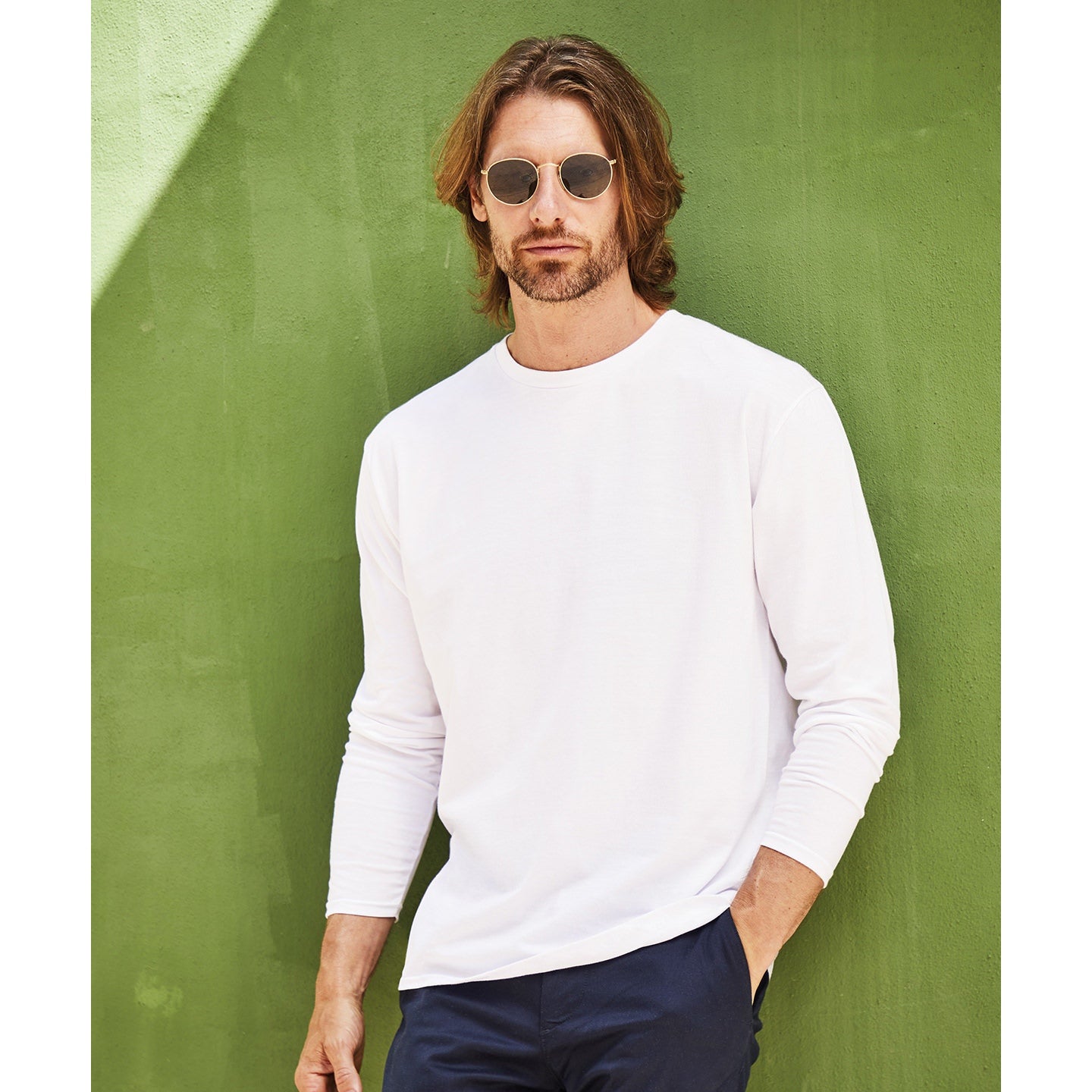 Fruit Of The Loom Original Long Sleeve T-Shirt Rib Crew Neck 100% Cotton