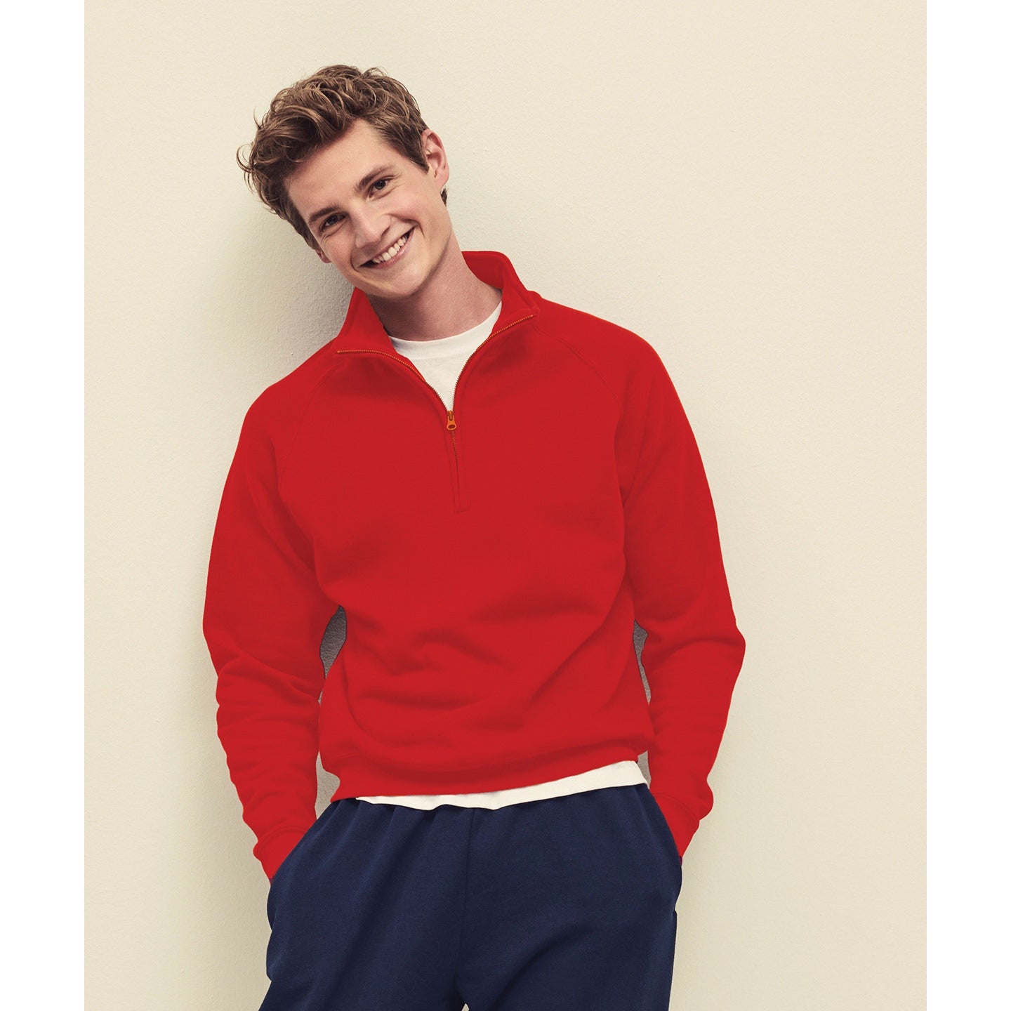 Fruit Of The Loom Classic Zip Neck Sweatshirt Cotton Polyester Cadet Collar
