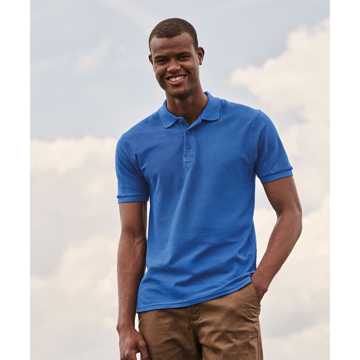 Fruit Of The Loom Premium Polo Shirt Navy 100% Cotton 3-Button Placket