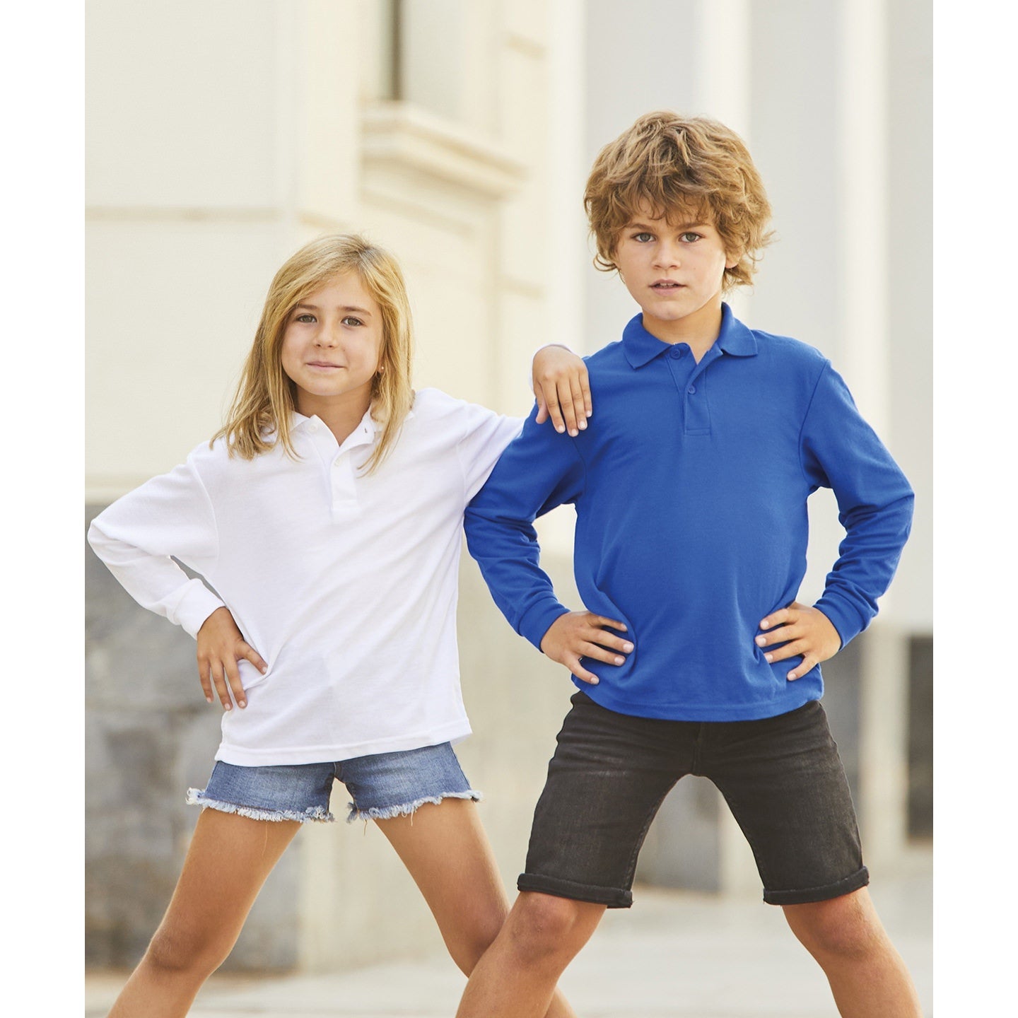 Fruit Of The Loom Kids Long Sleeve Polo 65/35 Easy-Care Sportswear Sizes 3-15