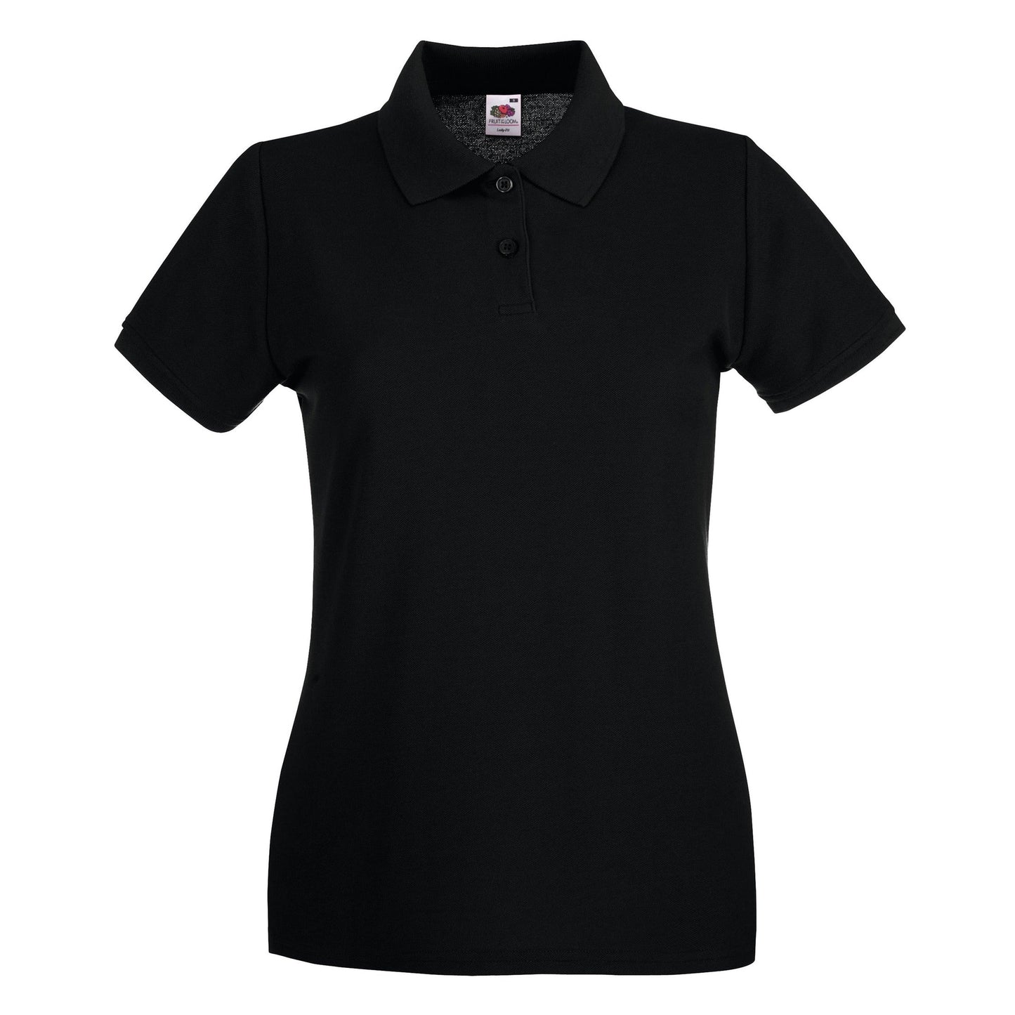Fruit Of The Loom Women's Premium Polo Shirt Black Feminine Fit Side Vents