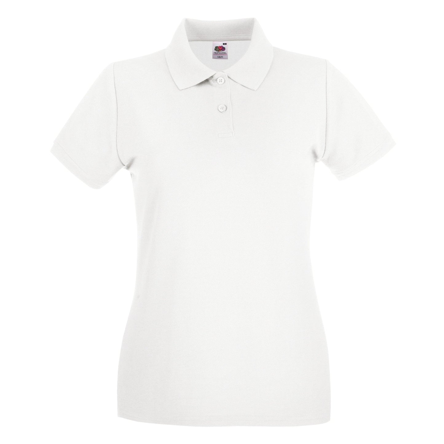 Fruit Of The Loom Women's Premium Polo Shirt White Feminine Fit Side Vents