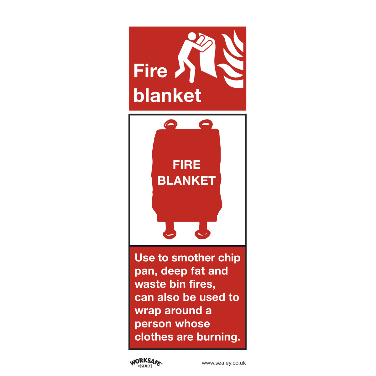 Sealey Fire Blanket Safety Sign Rigid Plastic 75x210mm for Office Workshop
